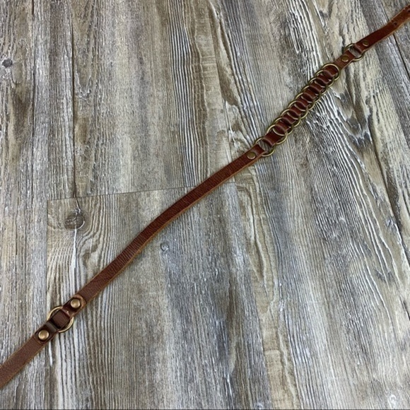 Brown Leather Brass Tone Hardware Belt - Picture 4 of 12